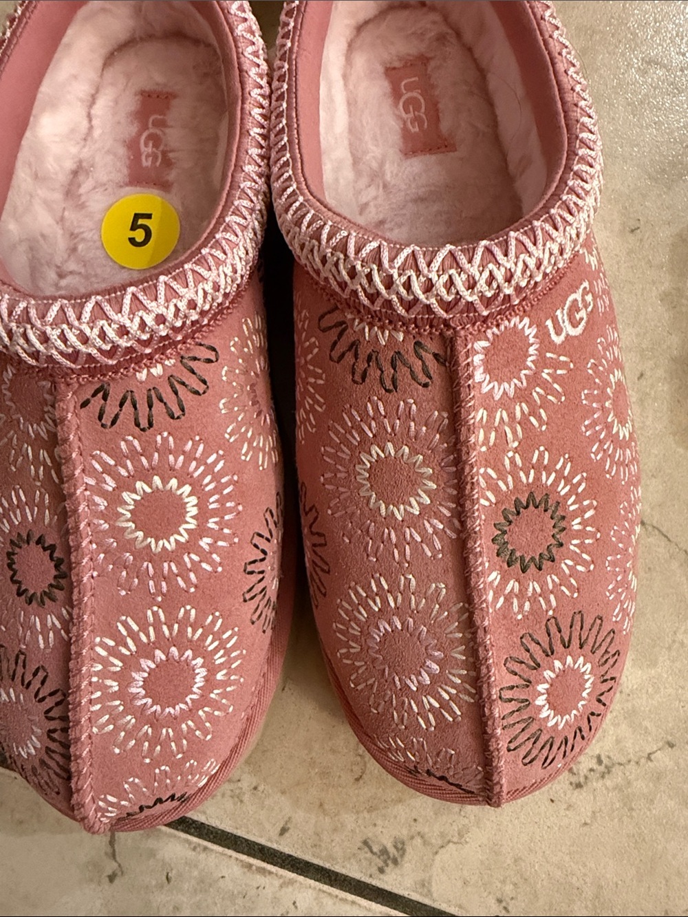 UGG Kids Dusty Pink Embroidered Suede Slip-On Slippers